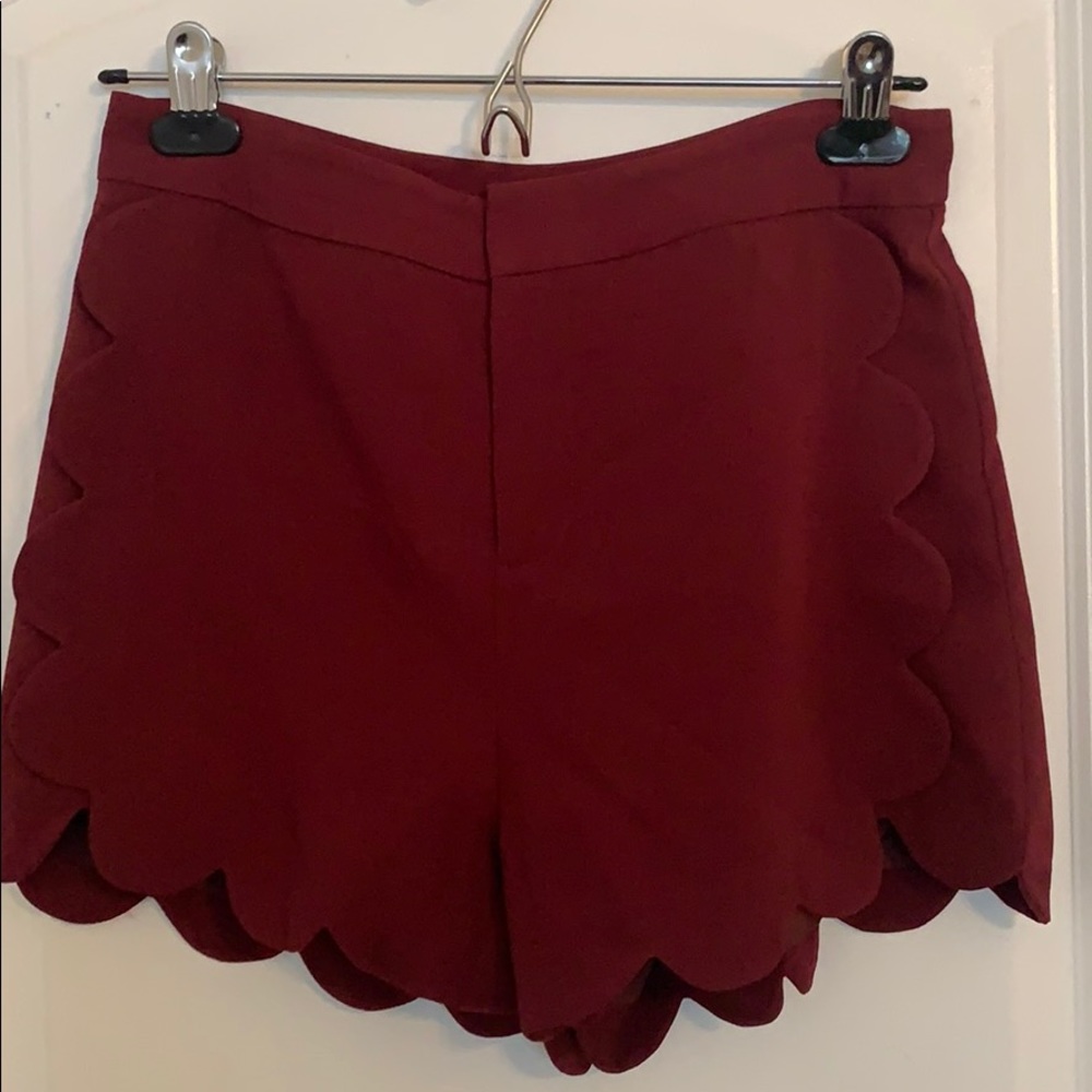Topshop Burgundy Scalloped High Waisted Shorts